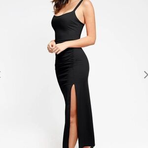 Popilush Built-In Shapewear Ruched Slit Maxi Dress